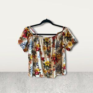 Vertiche Off the Shoulder White with Flower Tropical print Women's Top size XL